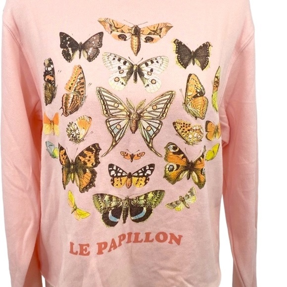 Public Library Le Papillon Butterfly Fleece Sweatshirt Raw Hem Cut Off Sz S - Picture 4 of 9